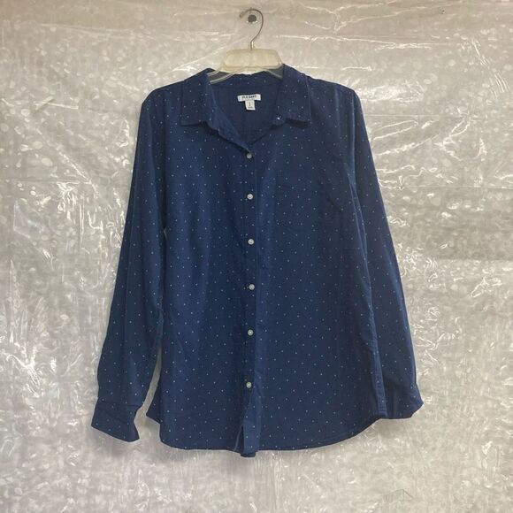 OLD NAVY Women’s Button Up Shirt Blue With Green Polka Dots Size Large - Picture 1 of 6